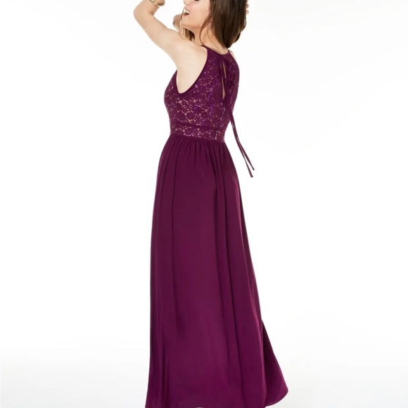 Morgan & Co Sequined Halter Maxi Formal Mermaid Dress - Color Merlot/Nude Size 5 - Picture 7 of 10